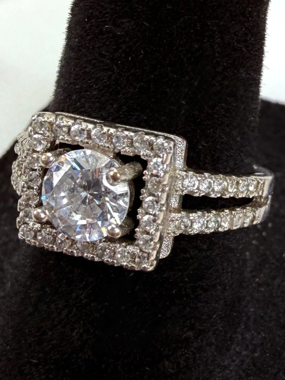 Vintage aged Silvertone antique bling costume ring size 7 1/2